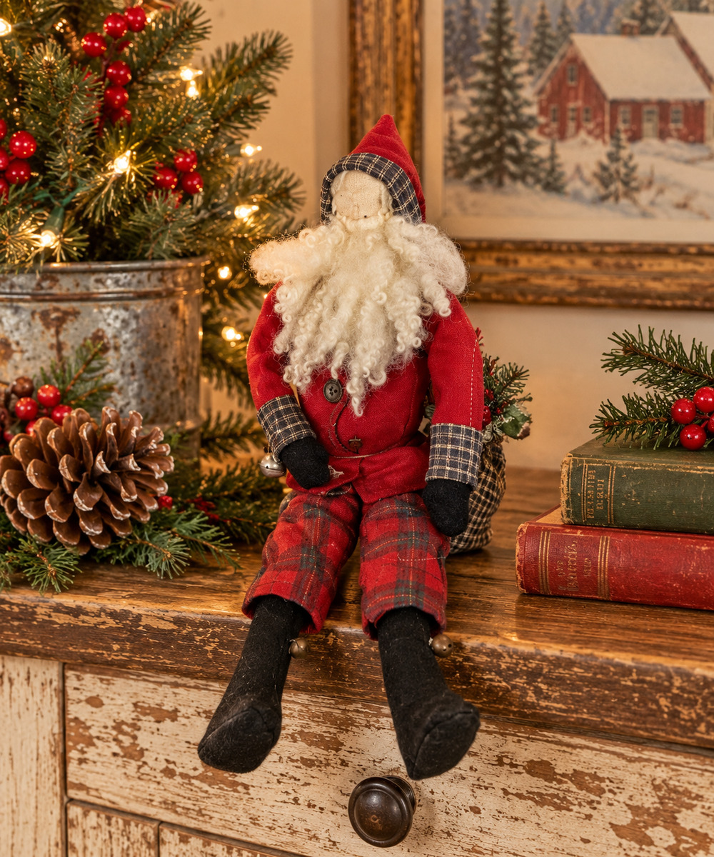 Primitive Look Rustic, Folk Art Style Santa Clause Doll
